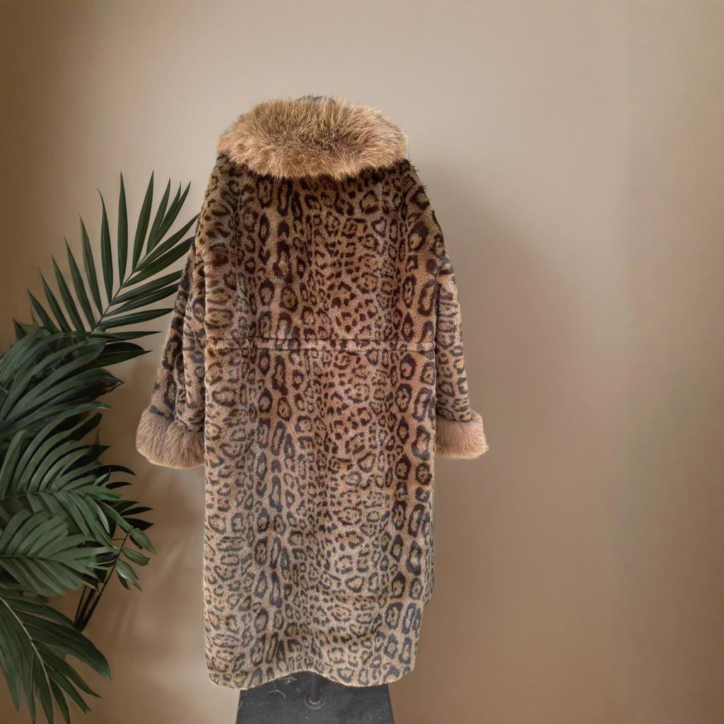 25 European and American Fashion Leopard Print Long Hooded Faux Mink Fur Coat for Women