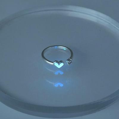 Luminous Love Heart Ring Glow In Dark  Adjustable Couples Rings Silver