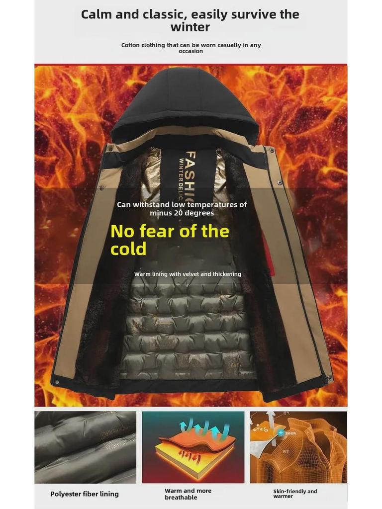 Graphene Cotton Mid-Length Winter Jacket for Men 2024 – Ideal for Middle-Aged & Elderly, Plus Velvet Thick Dad Wear