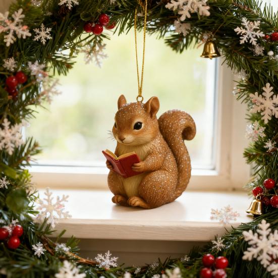 Book Lover Animal Ornament 2D Acrylic Bird/Hedgedog/Rabbit/Owl/Squirrel Reading Ornament Woodland Reader Hanging Pendant Gift