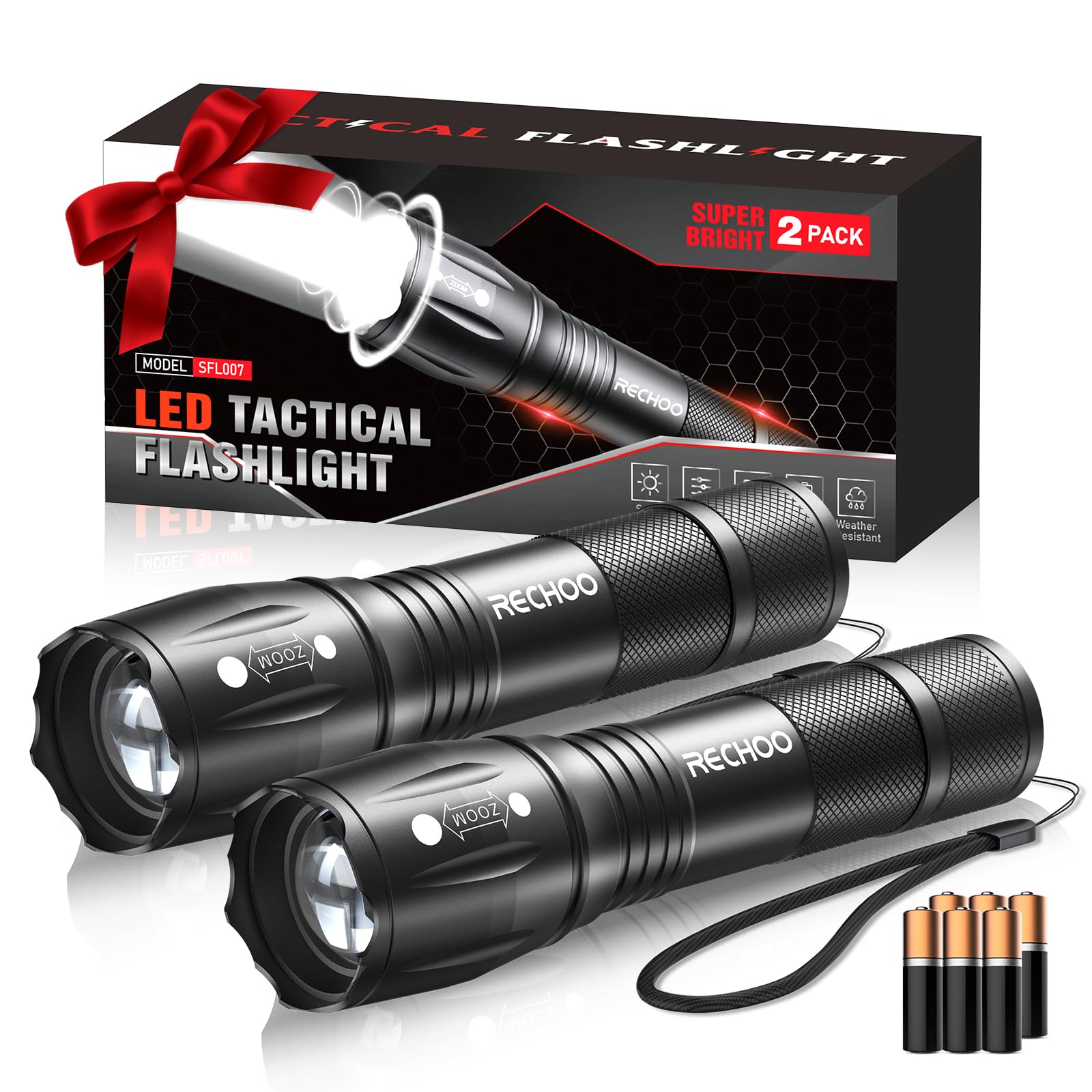 

RECHOO SFL007 Tactical Flashlight 2 Pack
