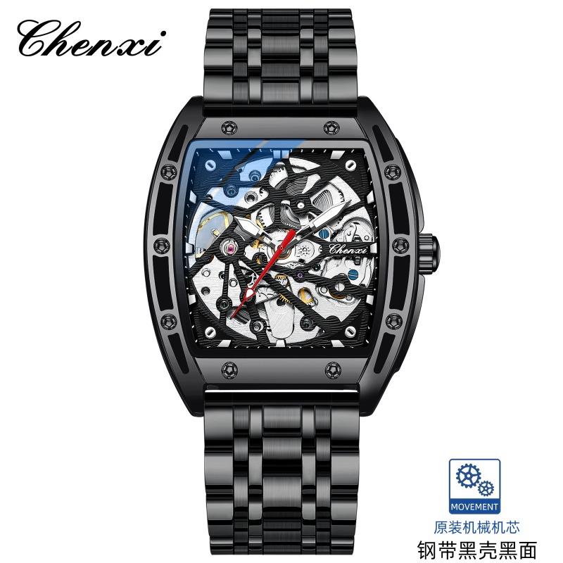 Chenxi montre mécanique automatique creuse en forme de tonneau de vin pour hommes lumineuse fabricant montre mécanique