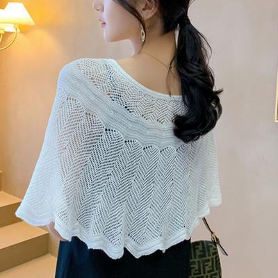 Damen Lockere Häkeltops Hohlspitze Baumwolle Schulterwärmer Poncho Schal Wickel Rundhals Sommer Strand Bedeckung Schultern Warmer Schal