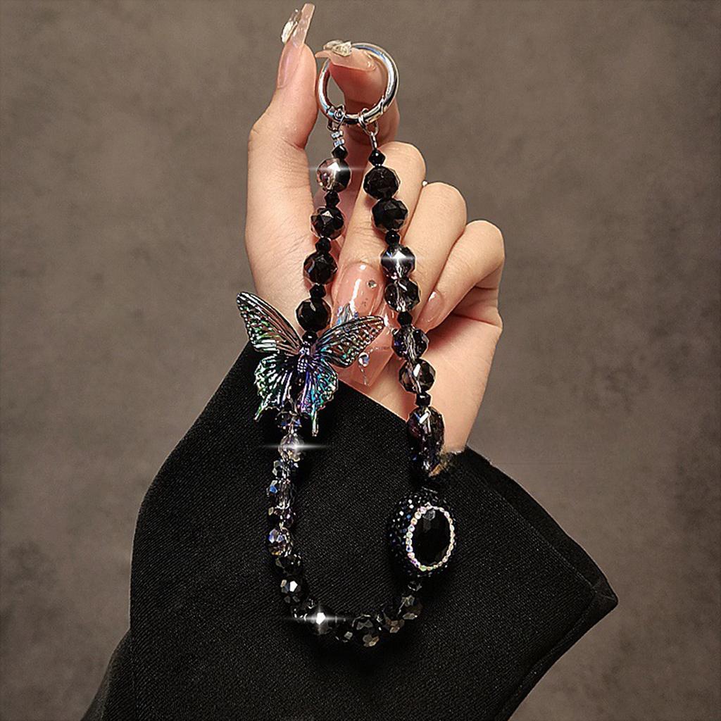 Luxurious Crystal Butterfly Bead Mobile Phone Lanyard Fashionable Handmade Bracelet Keychain Accessory Decoration