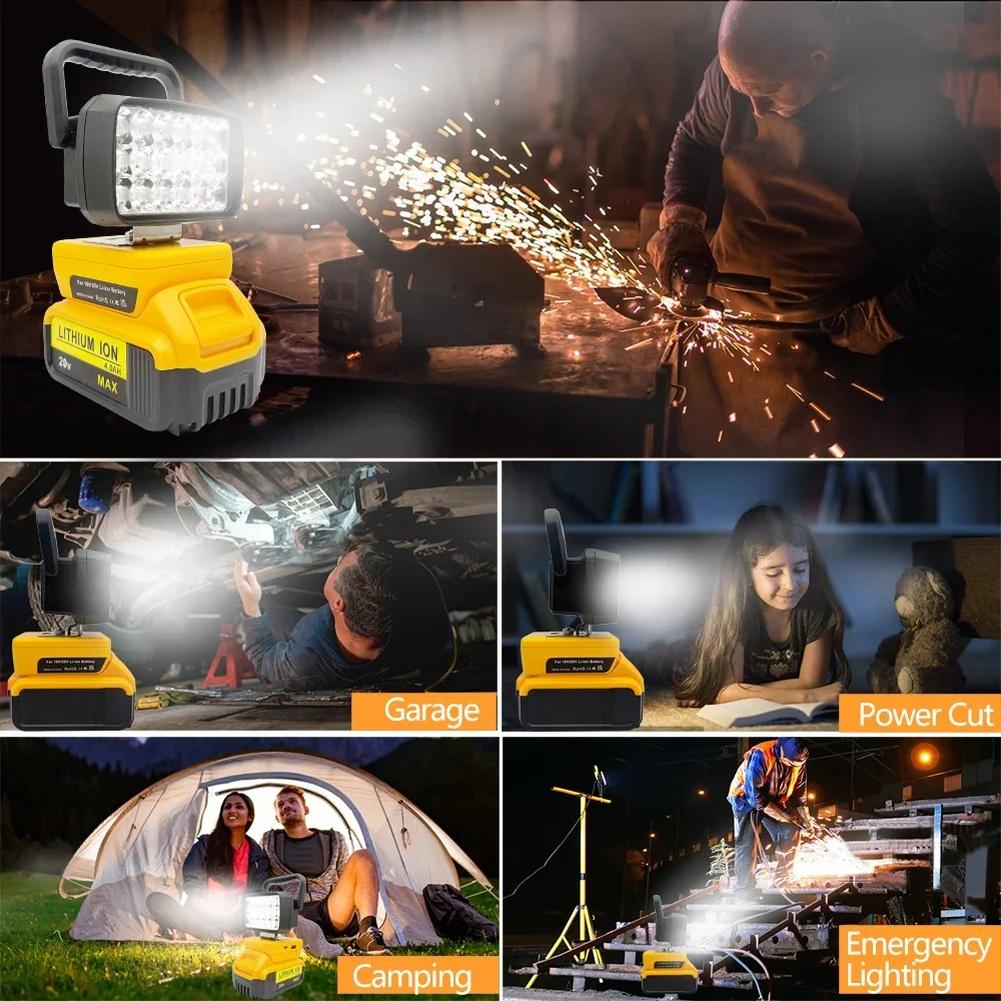 Přenosné pracovní světlo s 18 LED, s ochranou proti podpětí a ergonomickou rukojetí, kompatibilní s více modely lithium-iontových baterií 18V 20V