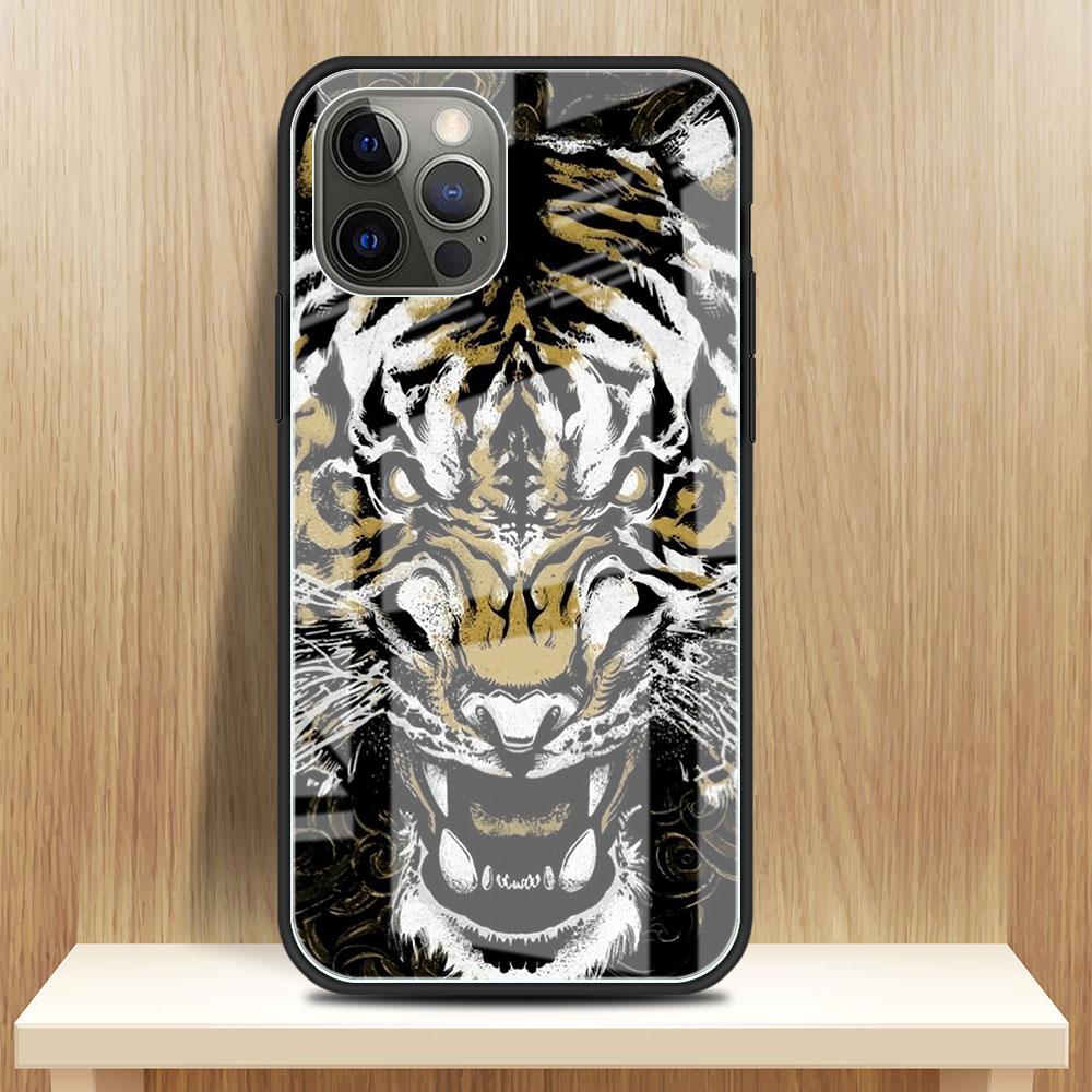 Lion Wolf Glass Case For Apple iPhone 14 13 Pro 11 12 7 8 Plus SE 2022 XR X XS Max 6 6S Tempered Phone Cover