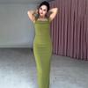 2025 Women's Sleeveless Square Neck Solid Color Bodycon Midi Dress