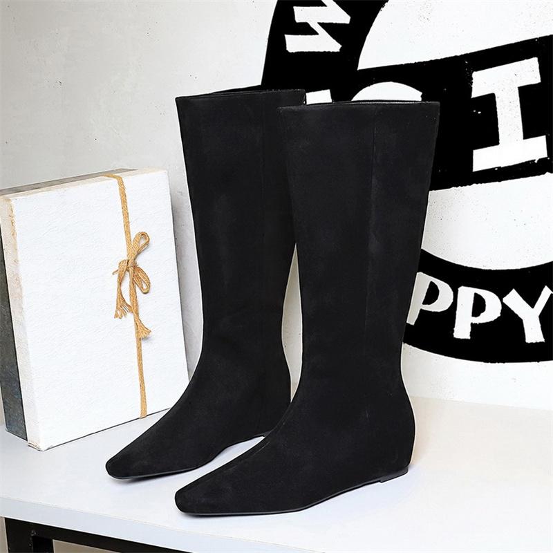 

Korean High-Tube Women s Boots Simple And Fashionable Versatile Mid-Heel Heel Heel Heightened Suede High-Tube Boots Elegant 34