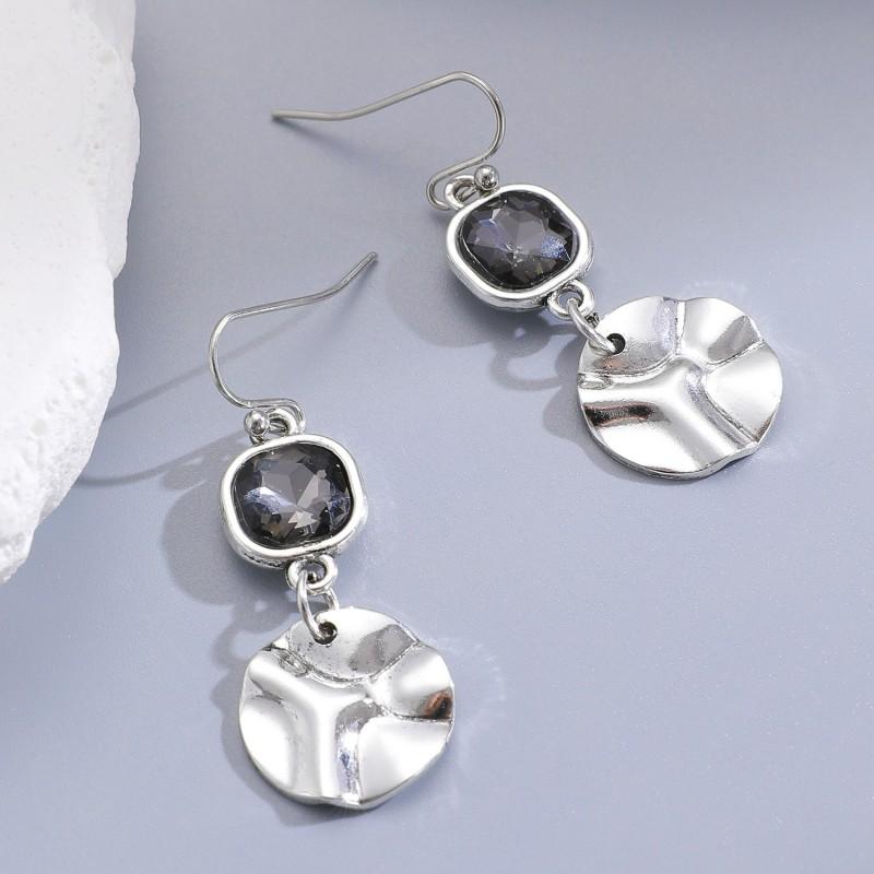 Y2K Sweet Cool Style Grey Square Crystal Earrings Necklaces Women Fashion Punk Simple Texture Bracelets Female Jewelry Gift