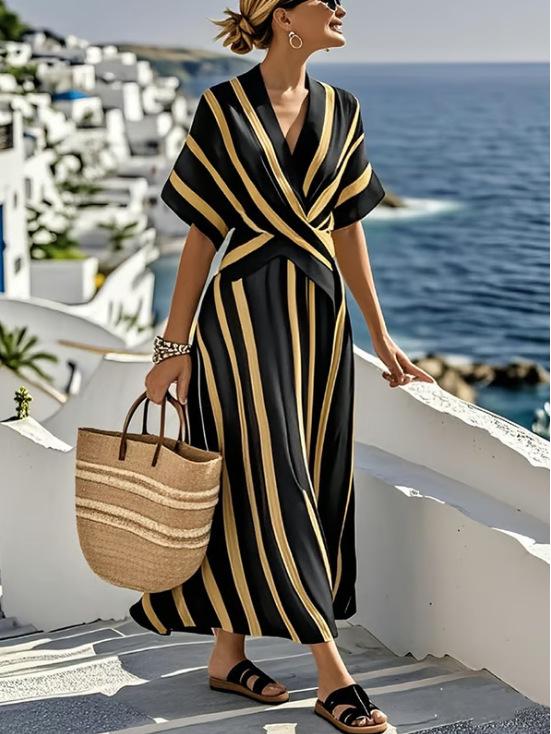 Europäisches & Amerikanisches Sommerkleid mit V-Ausschnitt und Rüschen