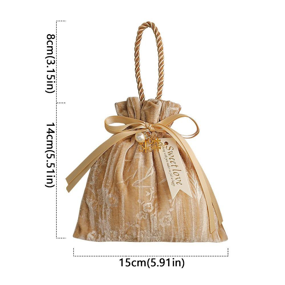Fashion Ribbon Bow Velvet Candy Box with Tassel Flower Drawstring Bag Handbag Dust Protect Gift Bag Wedding Party