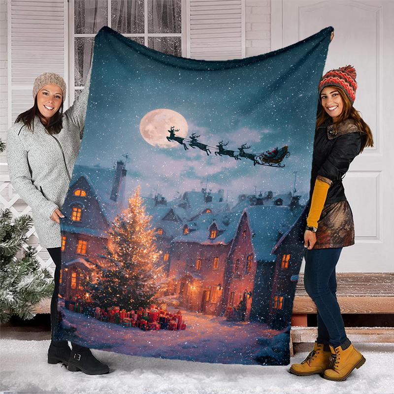 Christmas Santa Claus Theme Printed Blanket - Perfect for Couch, Bed, Travel & Outdoor Use | Machine Washable, Cozy & Durable.