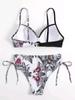 Printed Multicolor Drawstring Backless Swimsuit Beach Gathered Sexy Split Steel Bracket Hard Bag Bikini Set Girl