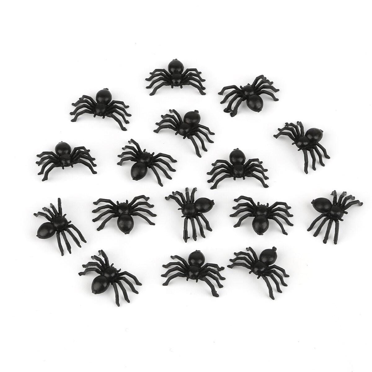 

50 шт., декоративные пауки на Хэллоуин, маленькие черные пластиковые поддельные игрушки-пауки, забавная шутка, розыгрыш, реалистичный реквизит