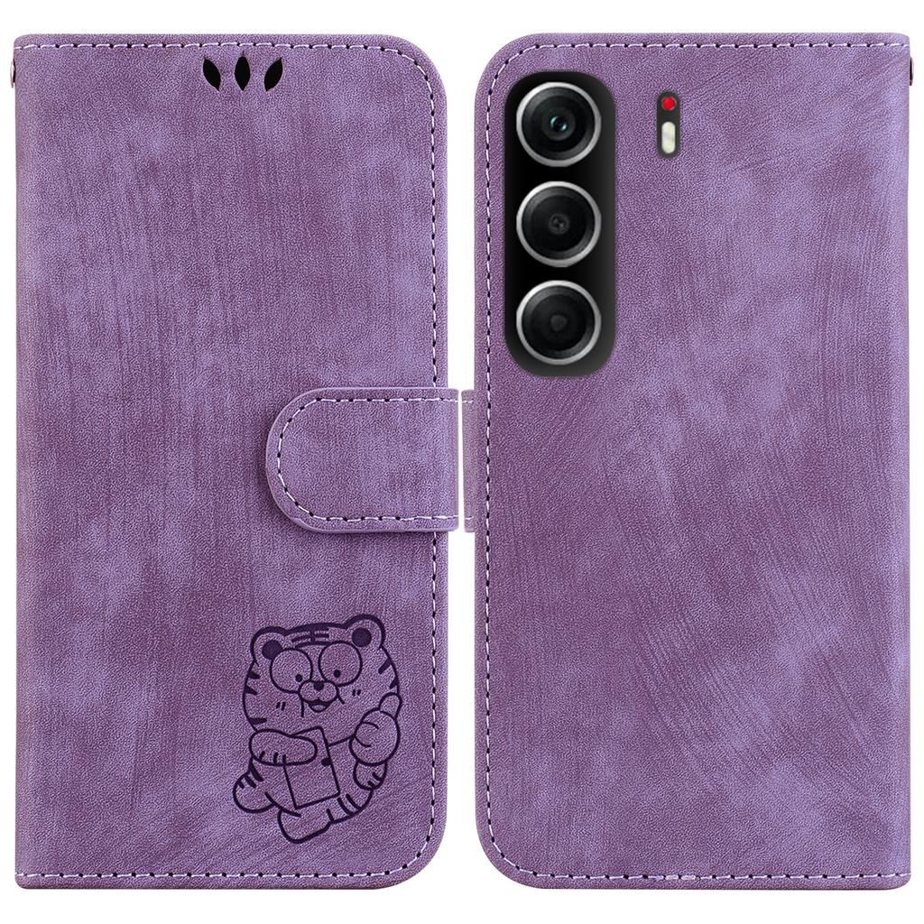 For TECNO Camon 40 4G Wallet Case Tiger Imprint Leather Shockproof Phone Cover with Wrist Strap