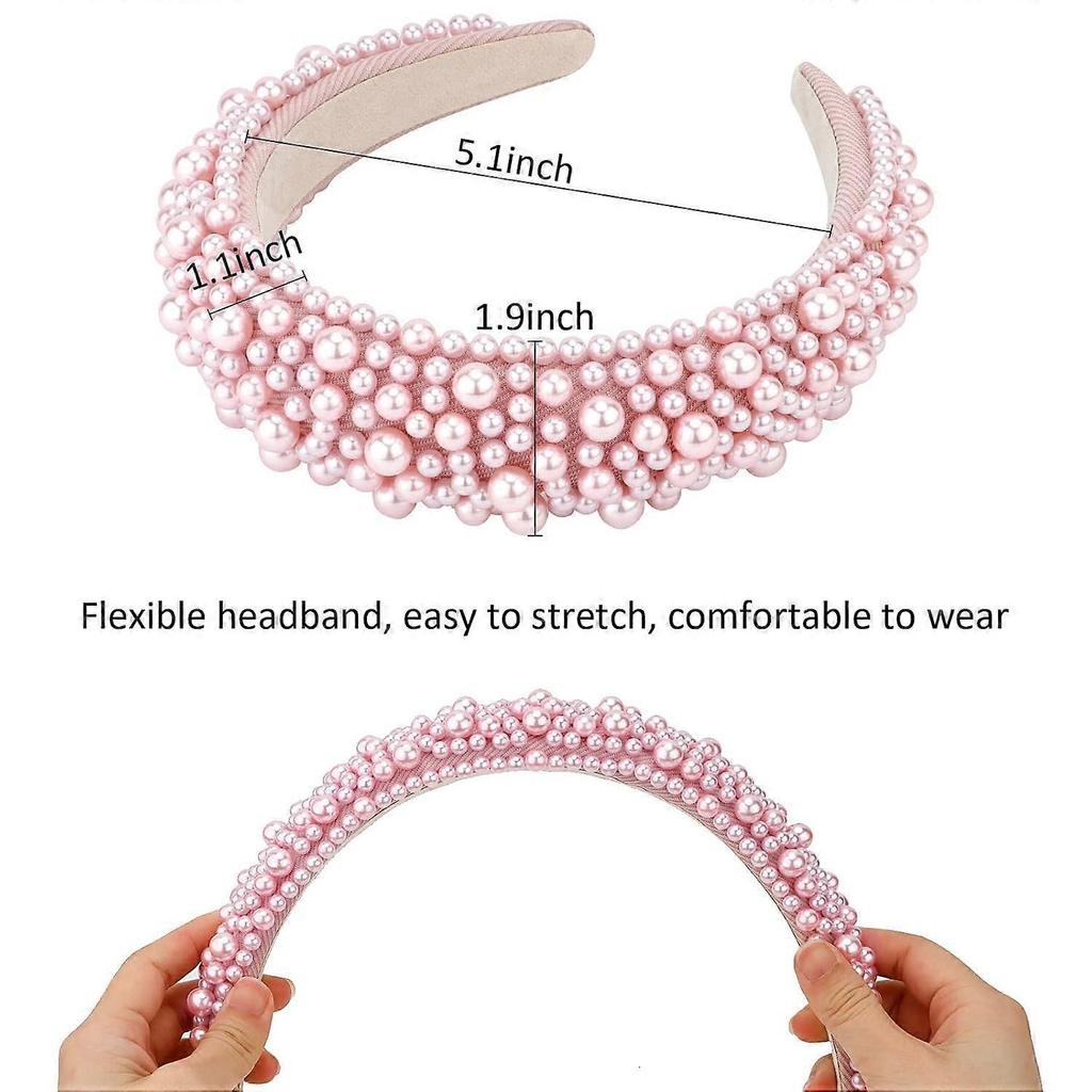 Rosa Perlen und Perlen-gepolstertes Stirnband   Schickes, voluminöses Haaraccessoire Geschenk für Damen und Mädchen