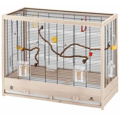 Ferplast Giulietta 6 Holzvogelkäfig mit Zubehör, Schwarz und Beige, 81 x 41 x 64 cm
