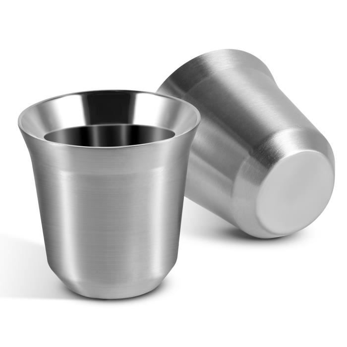Tasses à expresso - Inox - Lot de 2 - Acier inoxydable 304 - Non toxiques - Design contemporain