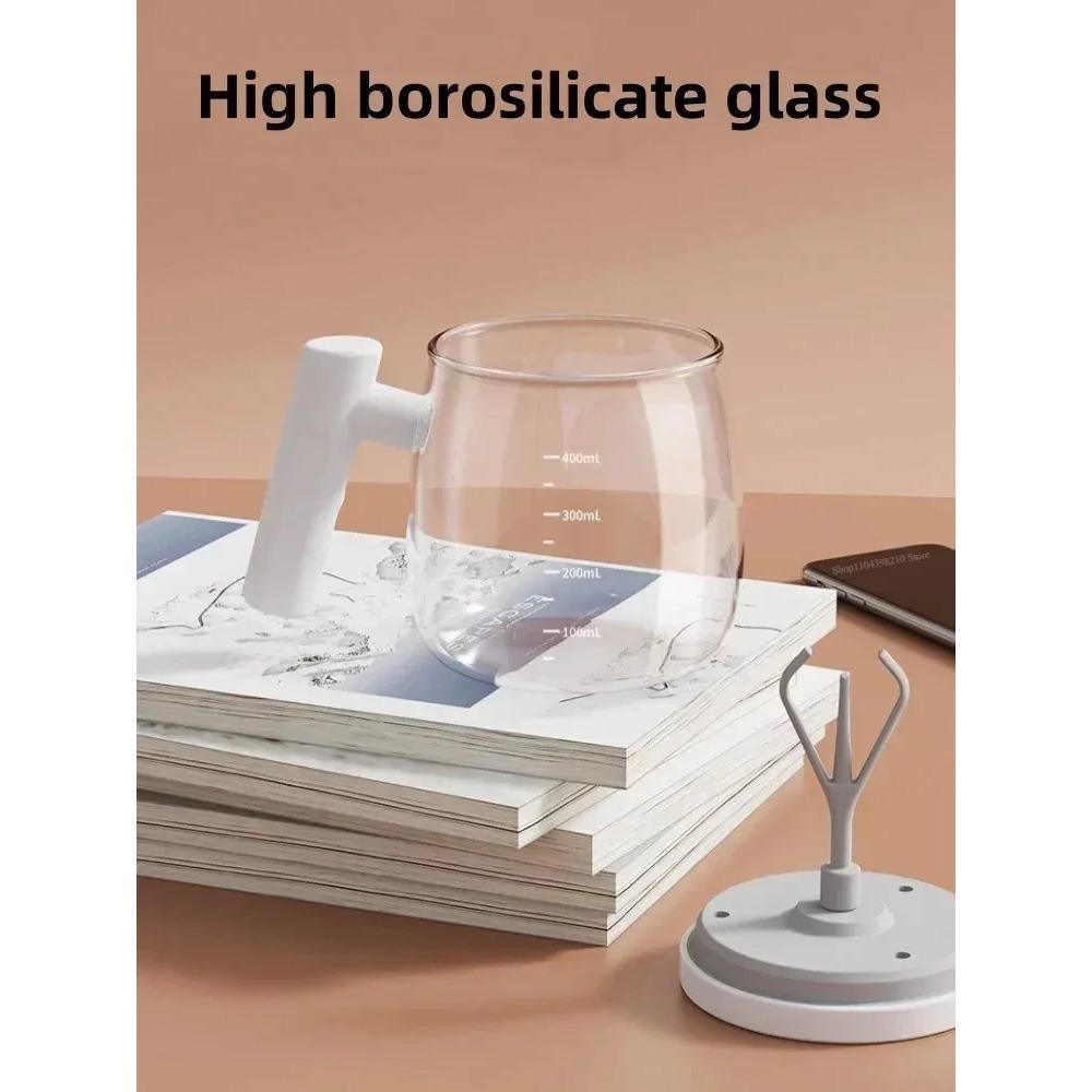 Self Stirring Coffee Mug with Lid,400ML Electric Mixing Cup Self Stirring Coffee Mug Glass Mixing Coffee Mug Rotating Home Offic