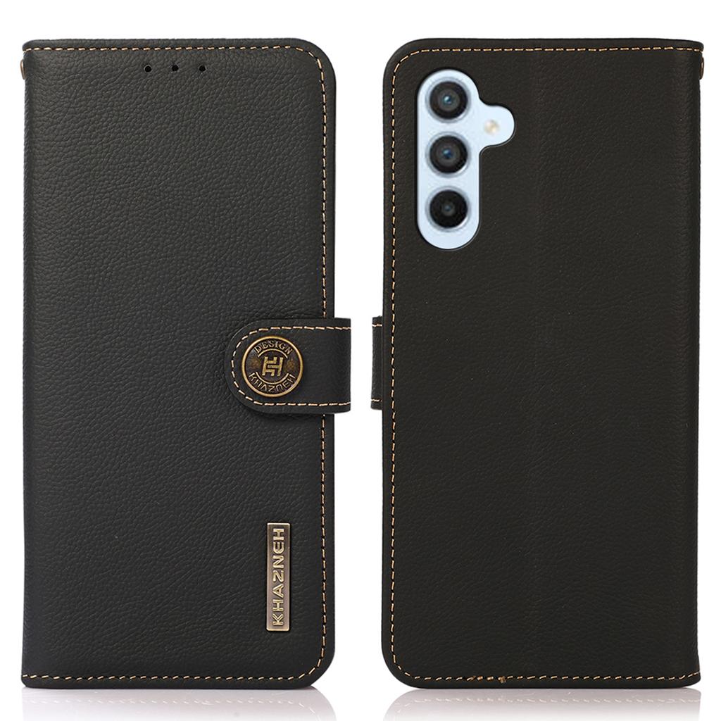 KHAZNEH For Samsung Galaxy A34 5G Phone Stand Case Wallet Genuine Cow Leather RFID Blocking Cover