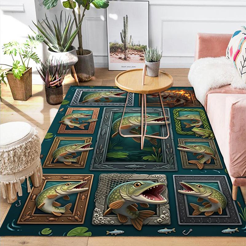 Fish Frame Collage Pattern Rug Floor Mat for Living Room or Bedroom Soft and Comfortable Carpet a Gift for Birthday and Holiday.