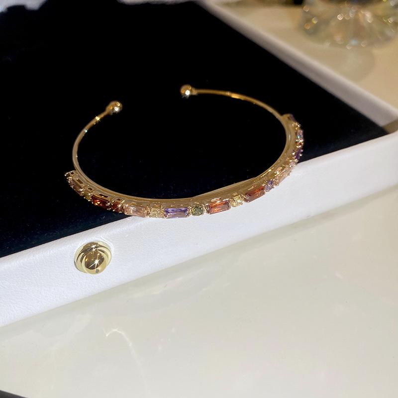 Exquisite Colored Zircon Openable Bracelet: Fashionable, Versatile, Light Luxury Jewelry for Women
