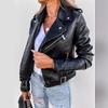 Women Spring Autumn Casual Long Sleeve Zip Pu Motorcycle Jacket Coat