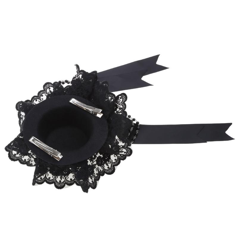 Lolita Ribbon Bows Beaded Pendant Bonnet Cap Headdress Gothic Flower Lace Mini Top Hat Headwear Cosplay Accessories