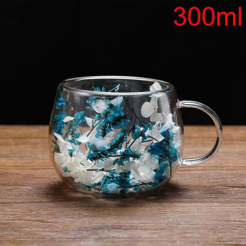 1Pcs Dried Flower Decorative Milk Tea Cup 150/300Ml Double-Layer Dried Flower Glass Cup High Temperature Resistant Coffee Cup