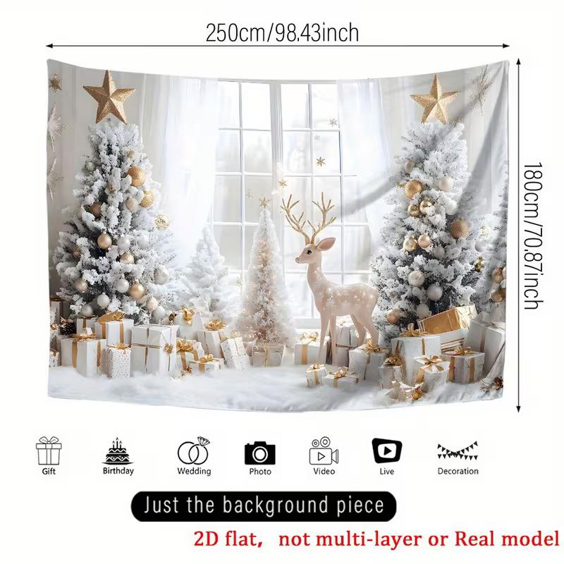2D Christmas Window Backdrop Winter Reindeer Photography Background