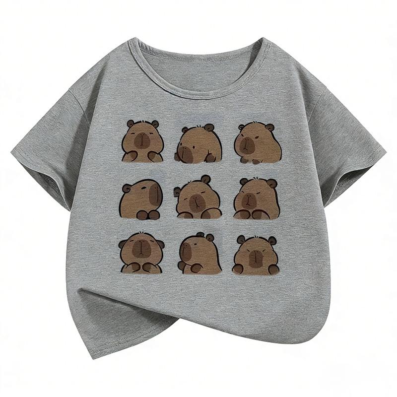 Cute Capybara Graphic Kids Tshirts Summer Short Sleeve Tees Cartoon Animal Boys Girls Clothes Kawaii Tops Y2K Children Tshirt