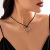 Ingemark Vintage Black Leather Braid Wax Cord Chain Necklace for Women Goth Hollow Out Love Heart Pendant Choker Y2k Jewelry New