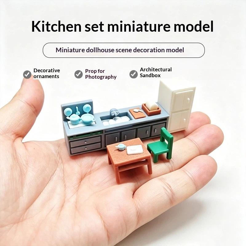 Miniature Kitchen Living Room Furniture Ornament Dollhouse Mini Sink Cabinet Table Chair Model Dollhouse Scene Layout Props