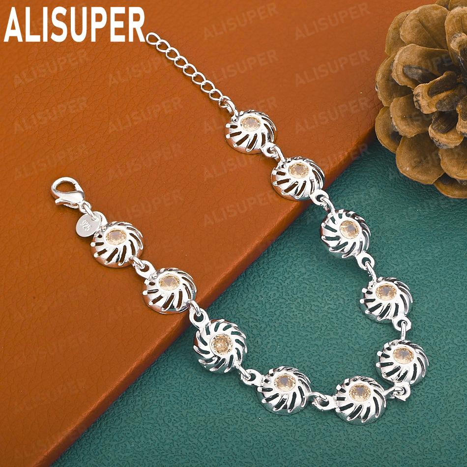 925 Sterling Silver Zircon Side Chain Bracelet Gift Jewelry 20CM
