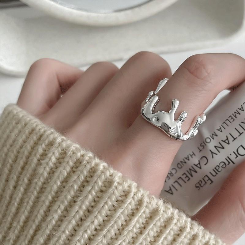 925 Silver Open Finger Ring Punk Heart Irregular Geometric Stackable For Women Girl Jewelry Gift Dropship