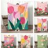 Pastell-Tulpen-Blumenmuster Überwurf Leicht 240g Flanell Decke Weich Hautfreundlich für Sommer Kühlung