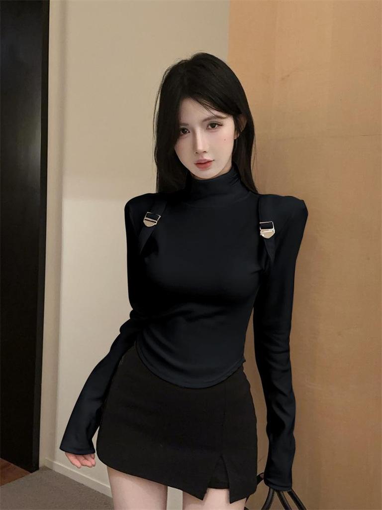 Korean Style High Neck Cropped T-shirt for Women - Spring & Autumn Fashion Chic