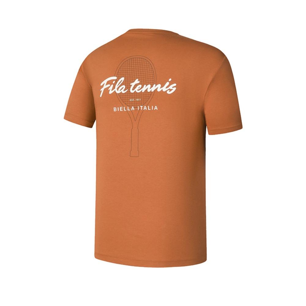 FILA Tennis Series Casual Classic Letter Print Short Sleeve Regular T-Shirt Women Tops Pineapple-Brown A11M523119F-OR
