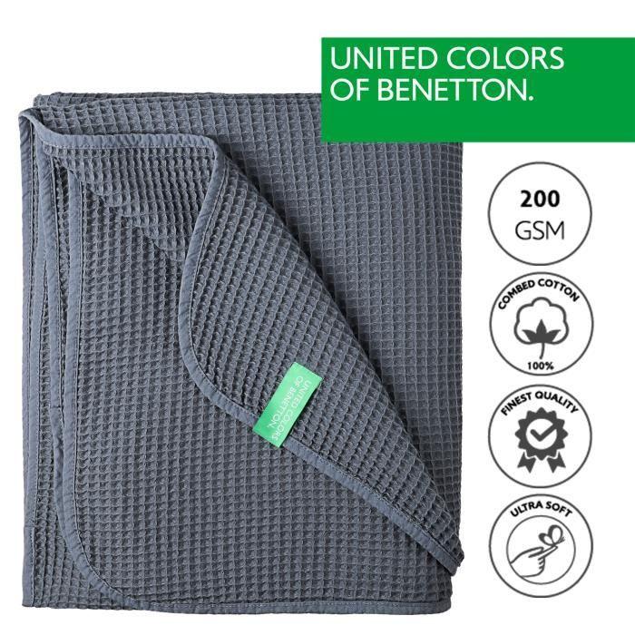 Koc - BENETTON - CASA BENETTON - 100% Bawełna - 200 g/m2 - Ciemnoszary - 140x190 cm