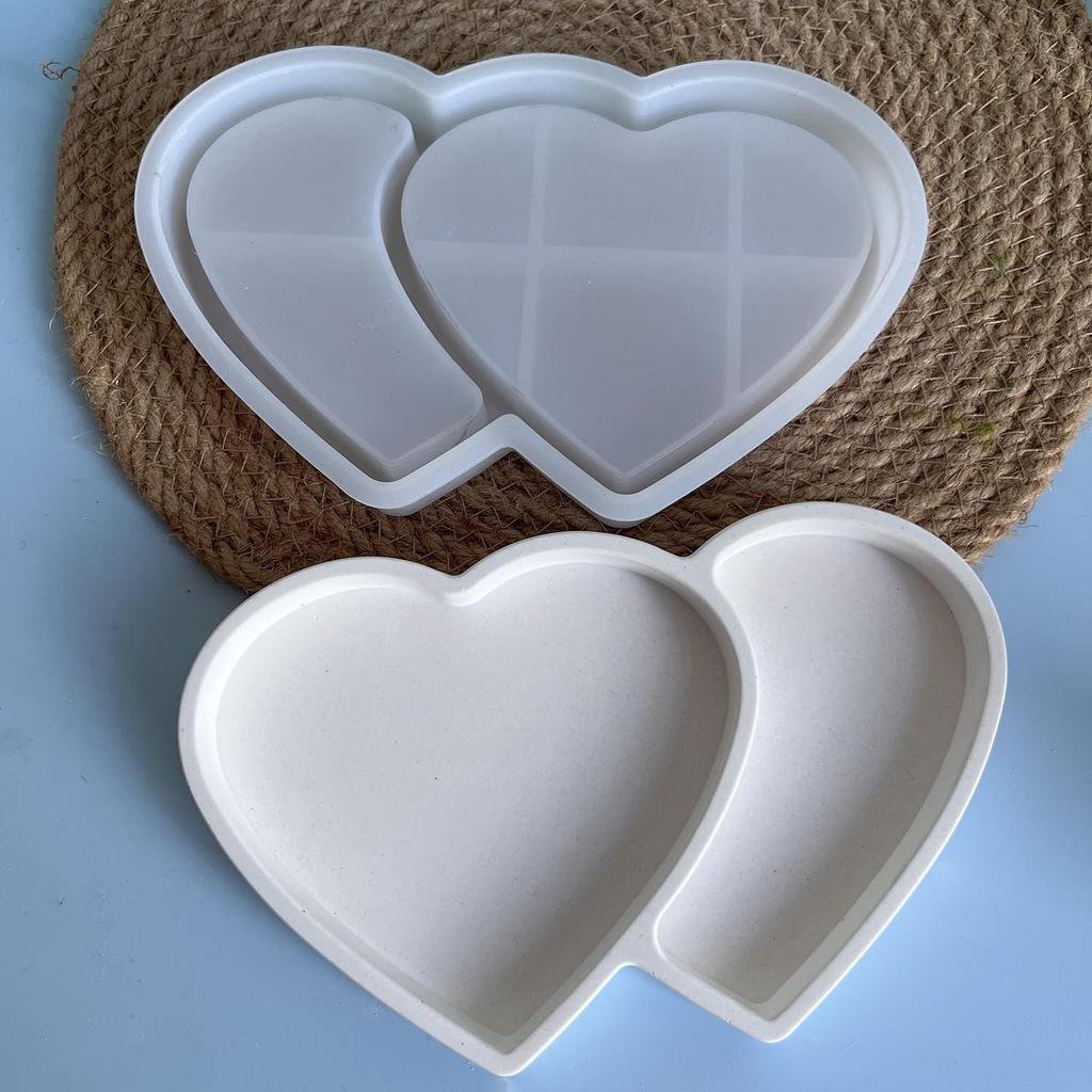 Large Double Connected Love Heart Tray Silicone Mold Jewelry Storage Tray Plaster Mold Valentine's Day Diy Molds