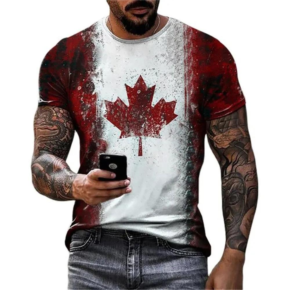 Fashion Canada Maple Leaf Flag 3D Print Men's T-Shirts Summer Round Neck Loose Short Sleeve Oversized T-Shirts Men Clothing Tops