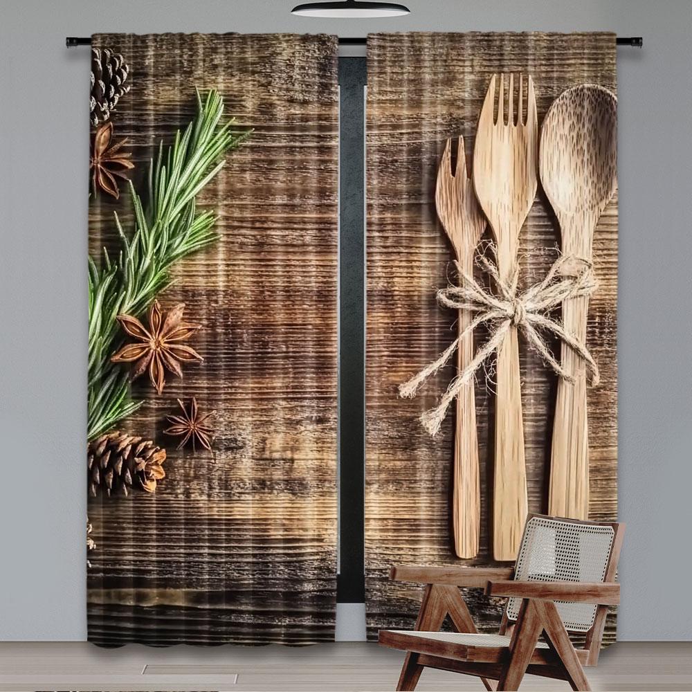 2Pcs Kitchen Curtains Chopping Board Tableware Theme Curtains Arts Theme Curtain Apply To Kitchen Restaurant Cafe