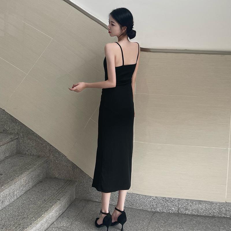 Women's Halter Dress Summer Vintage Elegant Sexy V-neck Dress Hepburn Style Slit Dress