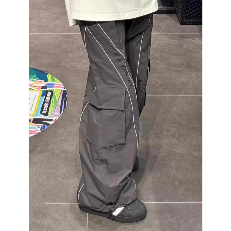 

Women s Autumn Striped Jumpsuit: High Street Hip Hop Wide-Leg Windbreaker Pants M