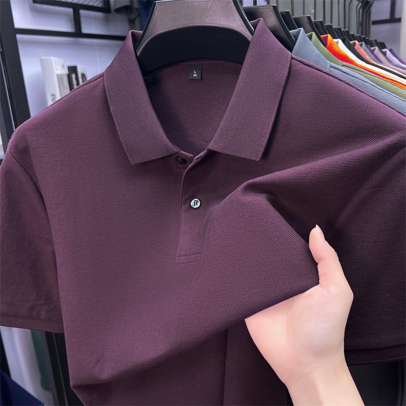 New Pure Cotton Men's High-End Polo Shirt - Short Sleeve, Lapel, Solid Color, Casual Summer T-Shirt