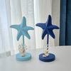 Nautical Themed Starfish Table Decor Coastal Beach Wooden Starfish Figurine Vintage Ocean Block Sign with Wood Base for Living Room Bedroom