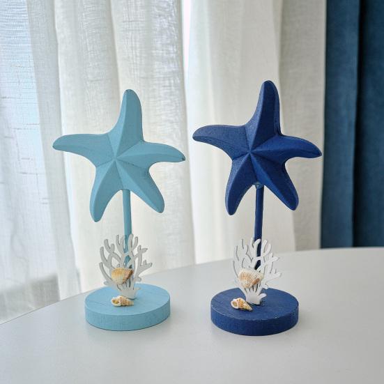 Nautical Themed Starfish Table Decor Coastal Beach Wooden Starfish Figurine Vintage Ocean Block Sign with Wood Base for Living Room Bedroom