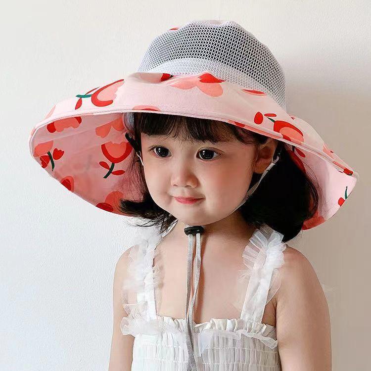 Children's Sunshade Mesh Top Hat Women's UV Resistant Folding Summer Sunshade Hat Women's Princess Sun Hat Brim