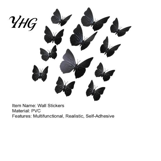 Halloween Theme Wall Accents 12Pcs 3D Black Butterfly Stickers, Removable PVC Decals for DIY Stickers Home Decor Party Decor, Self Adhesive
