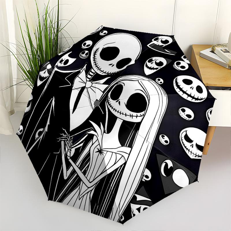 1 Auto Open Jack Skellington, Sally Themed Colorful 8-rib Portable Umbrella for Men and Women, A Compact Commuting Companion Suitable for Da